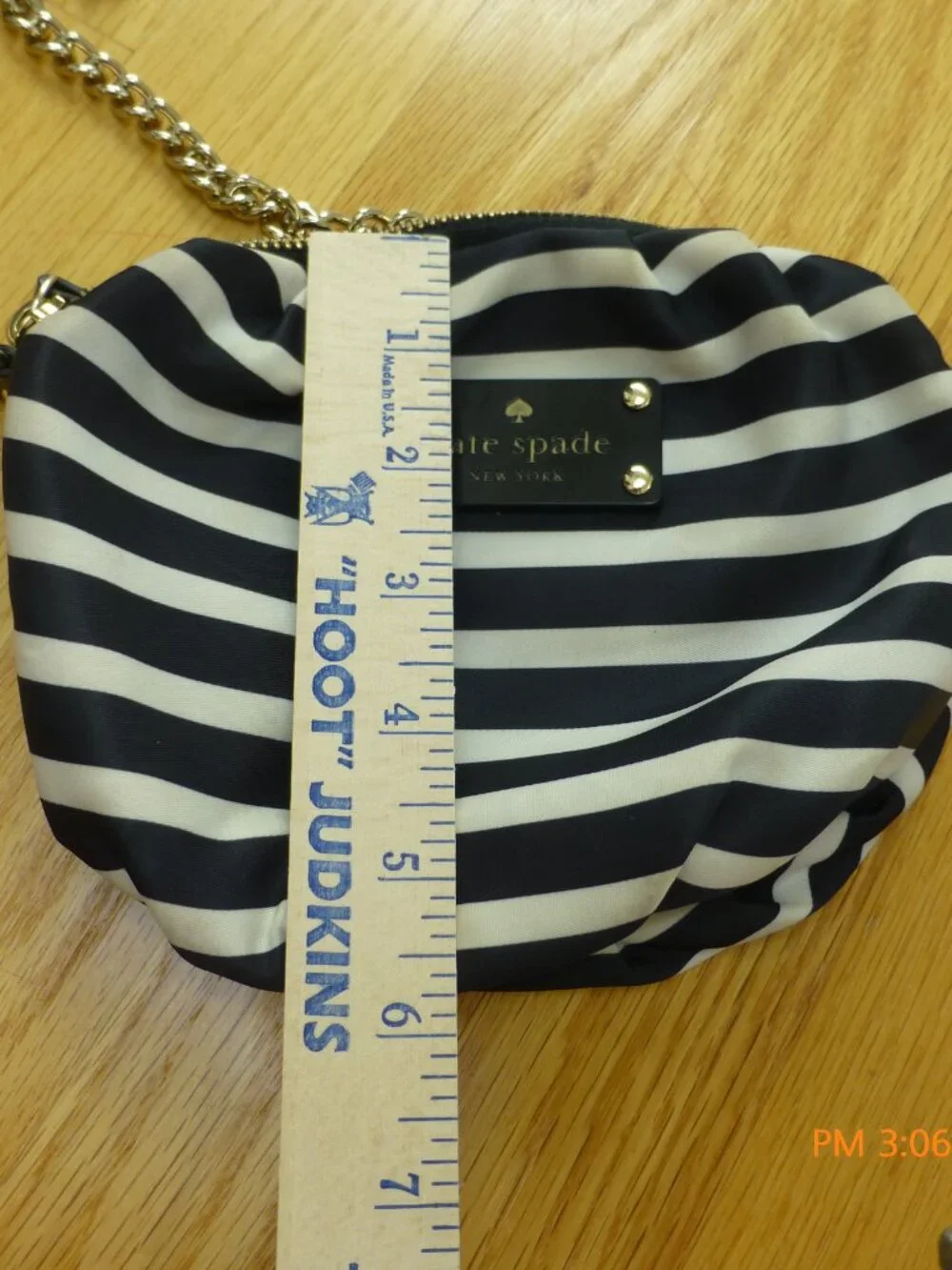 Kate Spade Black White Stripe Satin Crossbody Bag Silver Chain Strap Purse